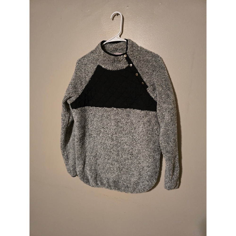 Pink Lily Fleece Pullover Gray Black Womens Size Medium